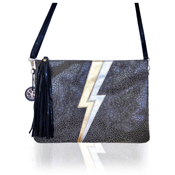 The Grey “Ziggy” Lightning Bolt Clutch | Seam Reap - Luxury Handmade Leather Handbags, Purses & Totes