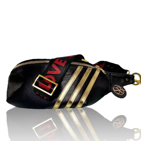 The “Jett” Bum Bag Black/Gold Stripe | Seam Reap - Luxury Handmade Leather Handbags, Purses & Totes