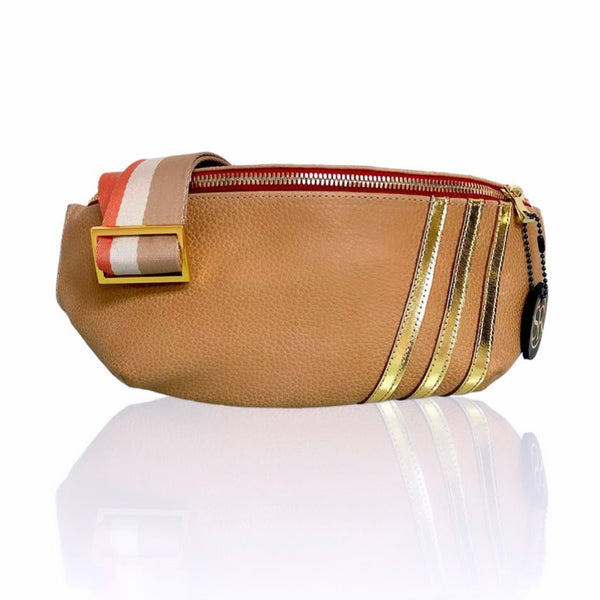 The “Jett” Bum Bag Tan/Gold Stripe | Seam Reap - Luxury Handmade Leather Handbags, Purses & Totes