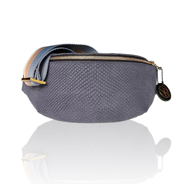 The “Jett” Bumbag Blue Embossed | Seam Reap - Luxury Handmade Leather Handbags, Purses & Totes