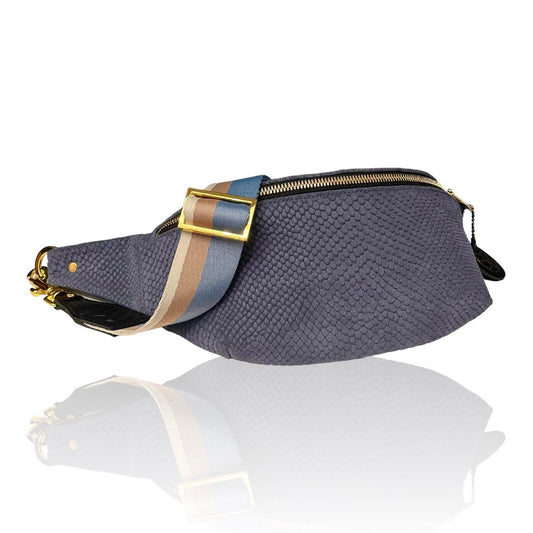 The “Jett” Bumbag Blue Embossed | Seam Reap - Luxury Handmade Leather Handbags, Purses & Totes