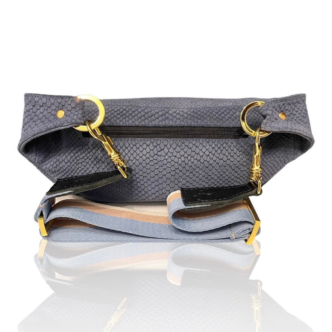 The “Jett” Bumbag Blue Embossed | Seam Reap - Luxury Handmade Leather Handbags, Purses & Totes