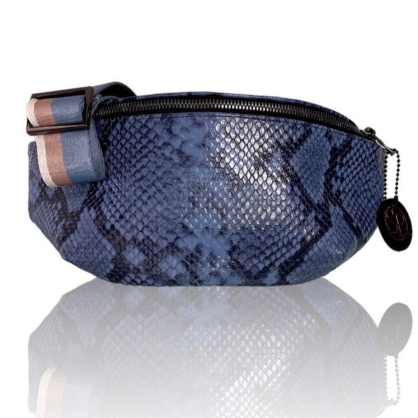 The “Jett” Bumbag Blue Snake Print | Seam Reap - Luxury Handmade Leather Handbags, Purses & Totes