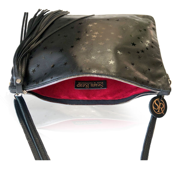 The “Ziggy” Black Star Clutch Large | Seam Reap - Luxury Handmade Leather Handbags, Purses & Totes
