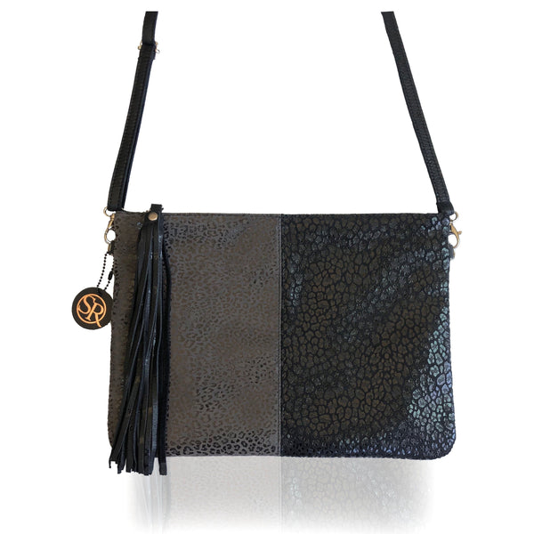 The “Ziggy” Black/Grey Leopard Clutch | Seam Reap - Luxury Handmade Leather Handbags, Purses & Totes