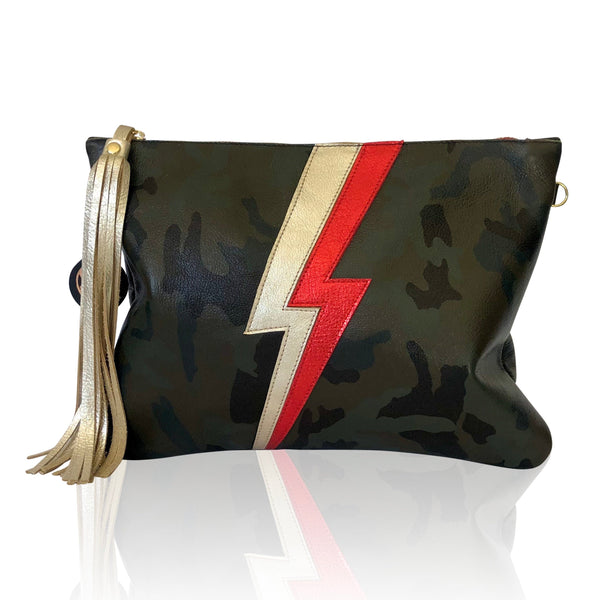 The “Ziggy” Camo Lightning Bolt Clutch | Seam Reap - Luxury Handmade Leather Handbags, Purses & Totes