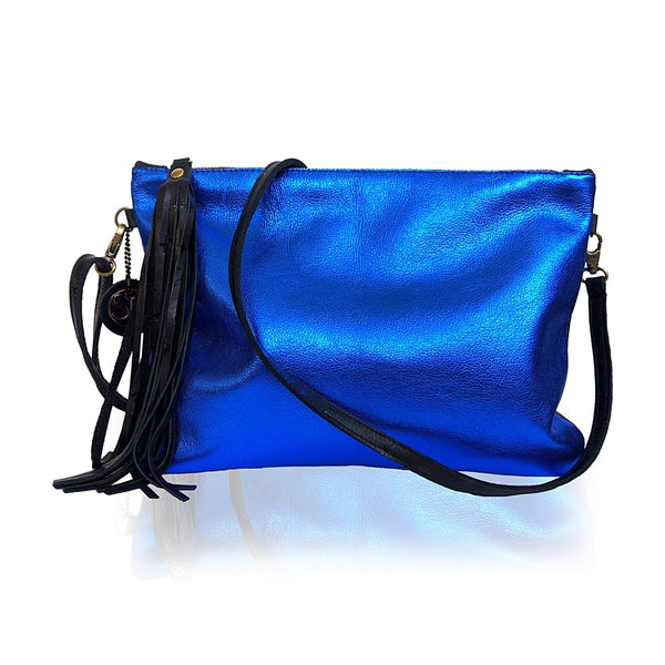 The “Ziggy” Clutch, Metallic Blue | Seam Reap - Luxury Handmade Leather Handbags, Purses & Totes