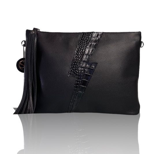 The "Ziggy" Large Clutch Black on Black Bolt | Seam Reap - Luxury Handmade Leather Handbags, Purses & Totes