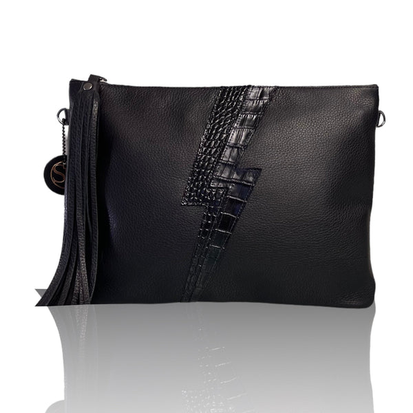 The "Ziggy" Large Clutch Black on Black | Seam Reap - Luxury Handmade Leather Handbags, Purses & Totes