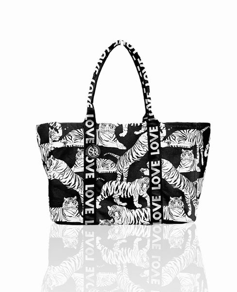 Tiger Shopper Black & White | Seam Reap - Luxury Handmade Leather Handbags, Purses & Totes
