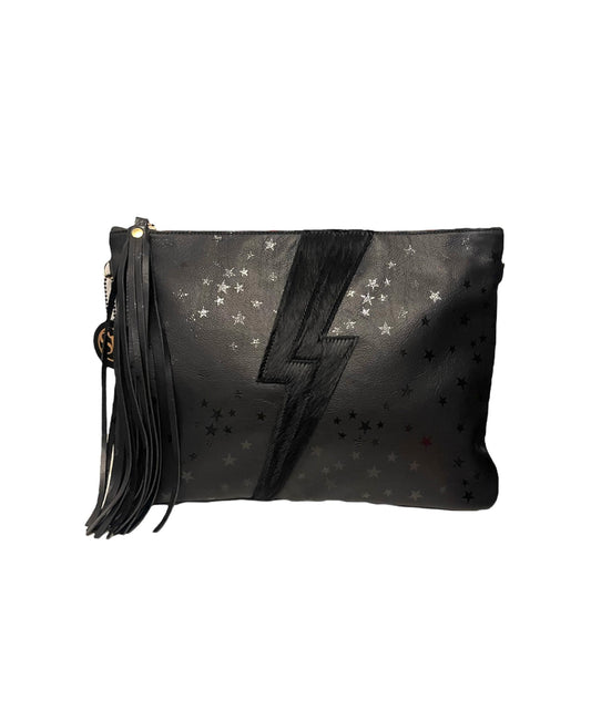 “Ziggy” Large Clutch Black Star Bolt | Seam Reap - Luxury Handmade Leather Handbags, Purses & Totes