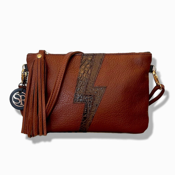 “Ziggy” Lightning Bolt Clutch Cognac | Seam Reap - Luxury Handmade Leather Handbags, Purses & Totes